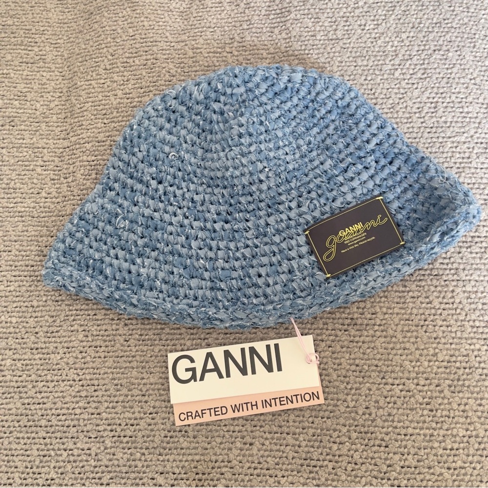 GANNI Cotton Denim Crochet Bucket Hat - Picture 11 of 11